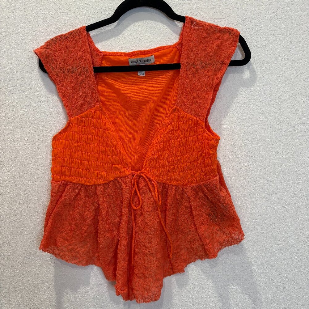 Urban Outfitters Orange Textured Babydoll Tie-Front Top